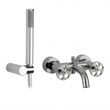 Wall mount tub filler with hand shower