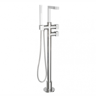 Thermostatic floor mount tub filler with hand shower