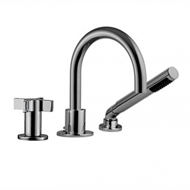 3 piece deck mount tub filler faucet with hand shower